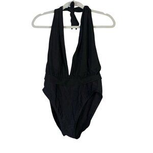 Anne Klein Women’s Size 10 Black High Leg Halter Neck Plunge Swimsuit Beach USA
